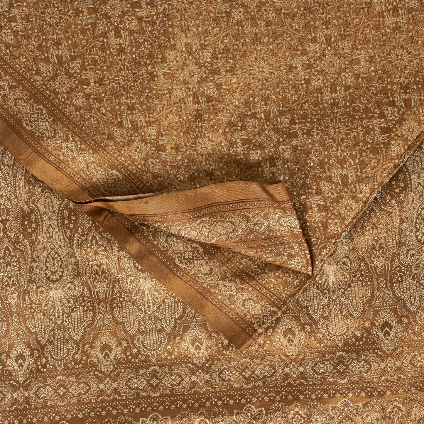 Sanskriti Vintage Sarees Brown Banarasi Brocade Woven Pure Satin Sari 5+ydFabric