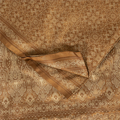 Sanskriti Vintage Sarees Brown Banarasi Brocade Woven Pure Satin Sari 5+ydFabric
