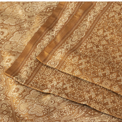 Sanskriti Vintage Sarees Brown Banarasi Brocade Woven Pure Satin Sari 5+ydFabric