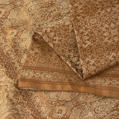 Sanskriti Vintage Sarees Brown Banarasi Brocade Woven Pure Satin Sari 5+ydFabric