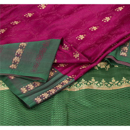 Sanskriti Vintage Sarees Banarasi Brocade Zari Woven Pure Satin Sari 5+YD Fabric