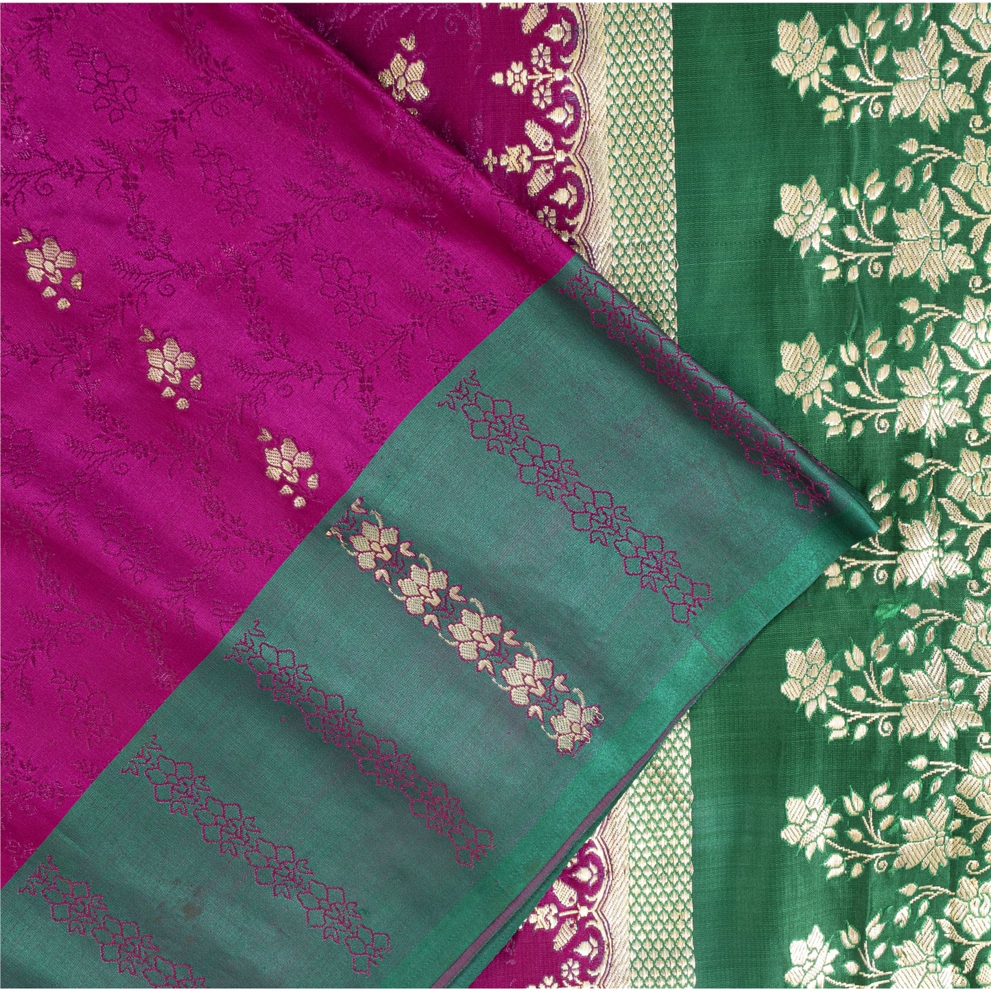 Sanskriti Vintage Sarees Banarasi Brocade Zari Woven Pure Satin Sari 5+YD Fabric