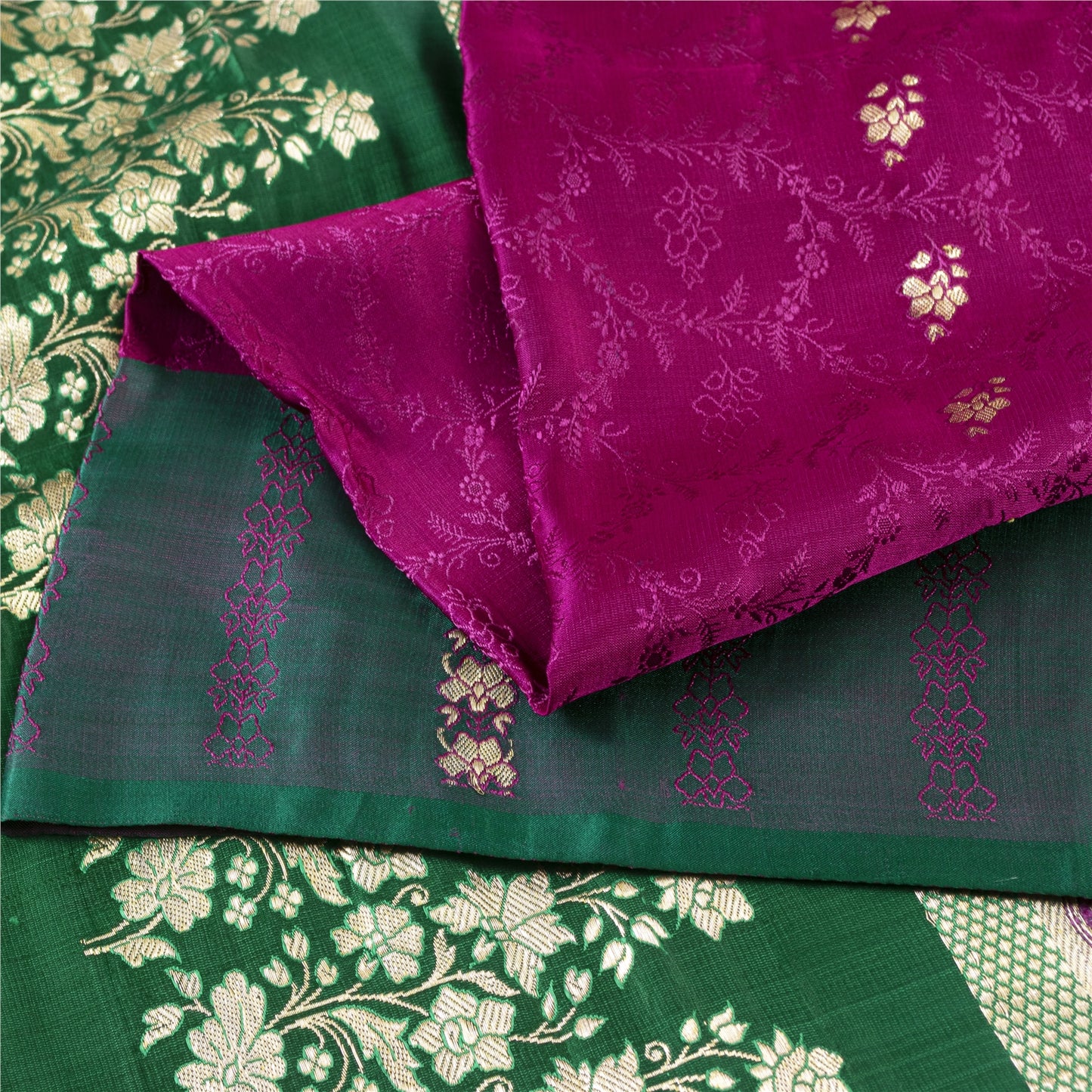 Sanskriti Vintage Sarees Banarasi Brocade Zari Woven Pure Satin Sari 5+YD Fabric
