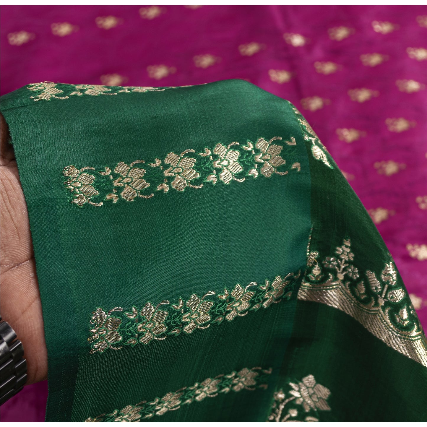 Sanskriti Vintage Sarees Banarasi Brocade Zari Woven Pure Satin Sari 5+YD Fabric