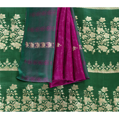 Sanskriti Vintage Sarees Banarasi Brocade Zari Woven Pure Satin Sari 5+YD Fabric