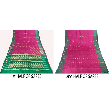 Sanskriti Vintage Sarees Banarasi Brocade Zari Woven Pure Satin Sari 5+YD Fabric