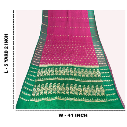Sanskriti Vintage Sarees Banarasi Brocade Zari Woven Pure Satin Sari 5+YD Fabric
