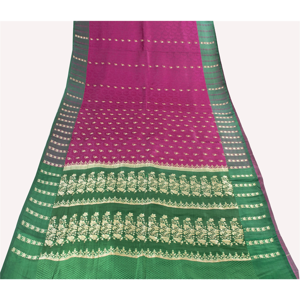 Sanskriti Vintage Sarees Banarasi Brocade Zari Woven Pure Satin Sari 5+YD Fabric