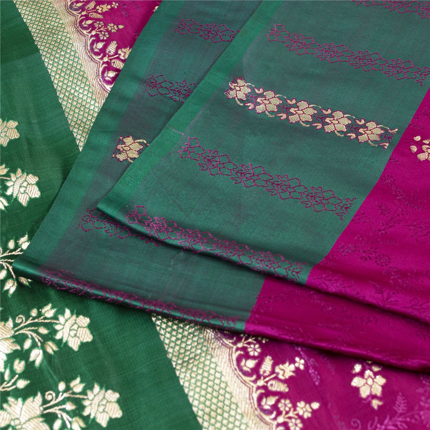 Sanskriti Vintage Sarees Banarasi Brocade Zari Woven Pure Satin Sari 5+YD Fabric