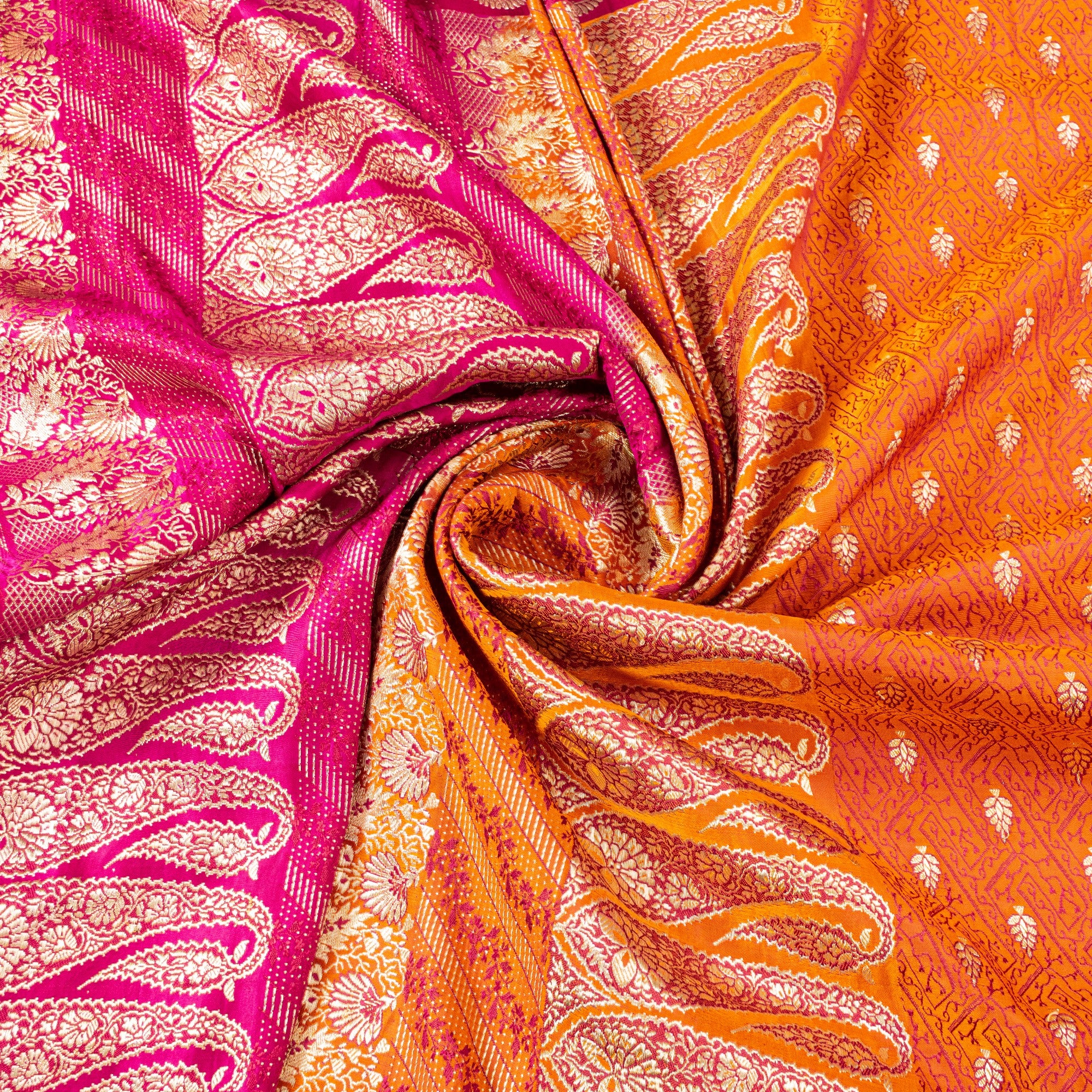 Sanskriti Vintage Mustard Yellow Sarees Soft 100% Pure Satin Woven Brocade Banarasi 5+YD Sari