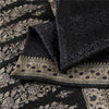 Sanskriti Vintage Sarees Black Banarasi Brocade ZariWoven Pure Satin Sari Fabric