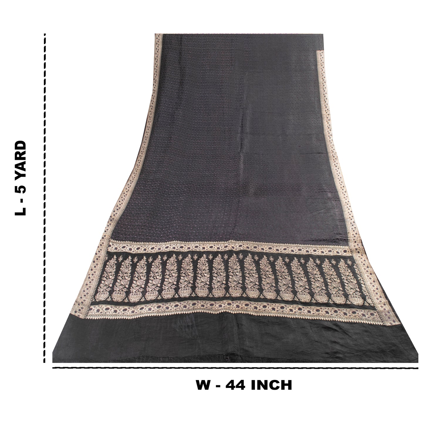 Sanskriti Vintage Sarees Black Banarasi Brocade ZariWoven Pure Satin Sari Fabric