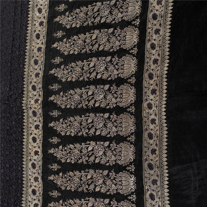 Sanskriti Vintage Sarees Black Banarasi Brocade ZariWoven Pure Satin Sari Fabric