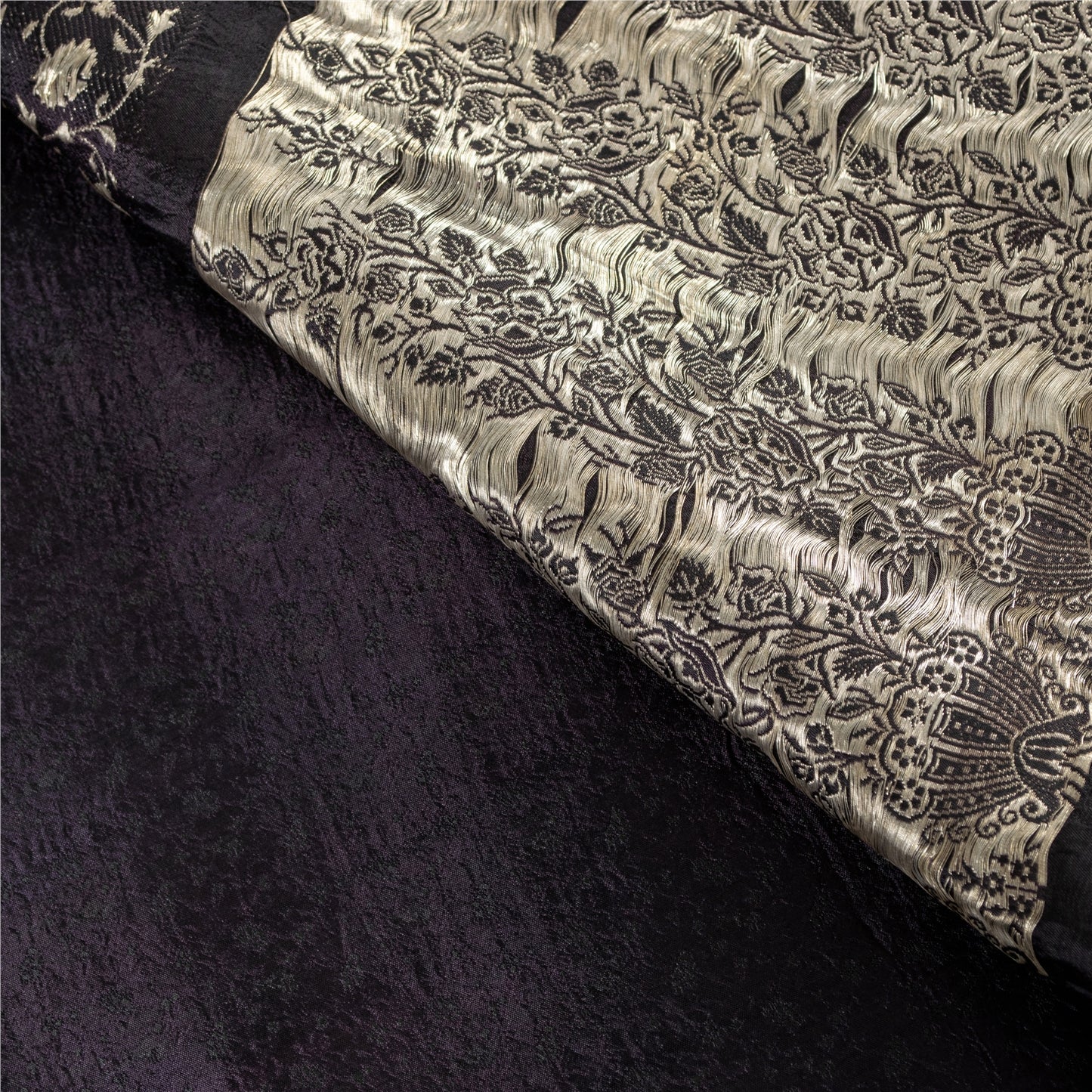 Sanskriti Vintage Sarees Black Banarasi Brocade ZariWoven Pure Satin Sari Fabric