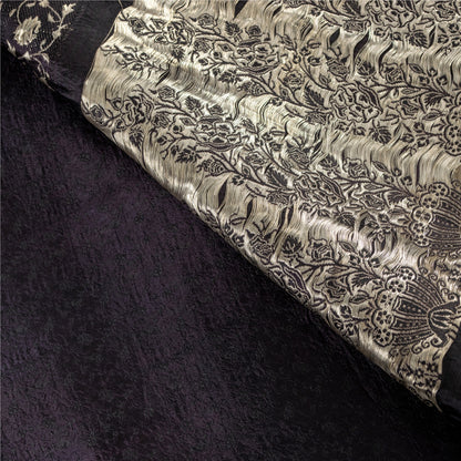 Sanskriti Vintage Sarees Black Banarasi Brocade ZariWoven Pure Satin Sari Fabric