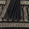 Sanskriti Vintage Sarees Black Banarasi Brocade ZariWoven Pure Satin Sari Fabric