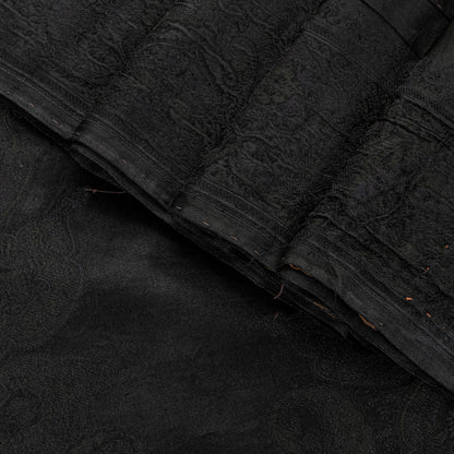 Sanskriti Vintage Black Soft Pure Satin Silk Sarees Handwoven Thread 5.5+YD Sari