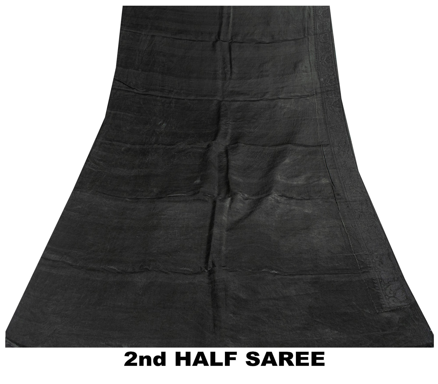 Sanskriti Vintage Black Soft Pure Satin Silk Sarees Handwoven Thread 5.5+YD Sari