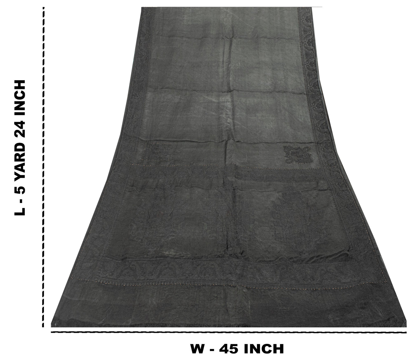 Sanskriti Vintage Black Soft Pure Satin Silk Sarees Handwoven Thread 5.5+YD Sari