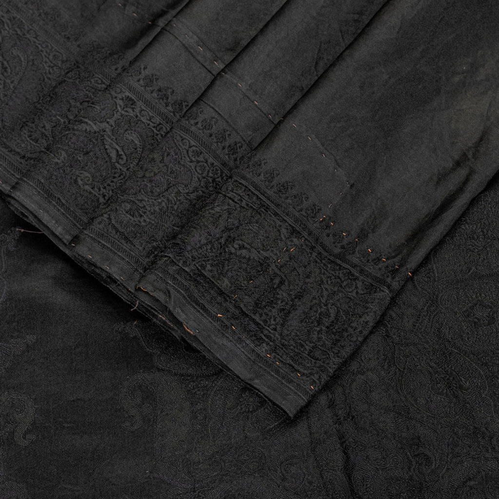 Sanskriti Vintage Black Soft Pure Satin Silk Sarees Handwoven Thread 5.5+YD Sari