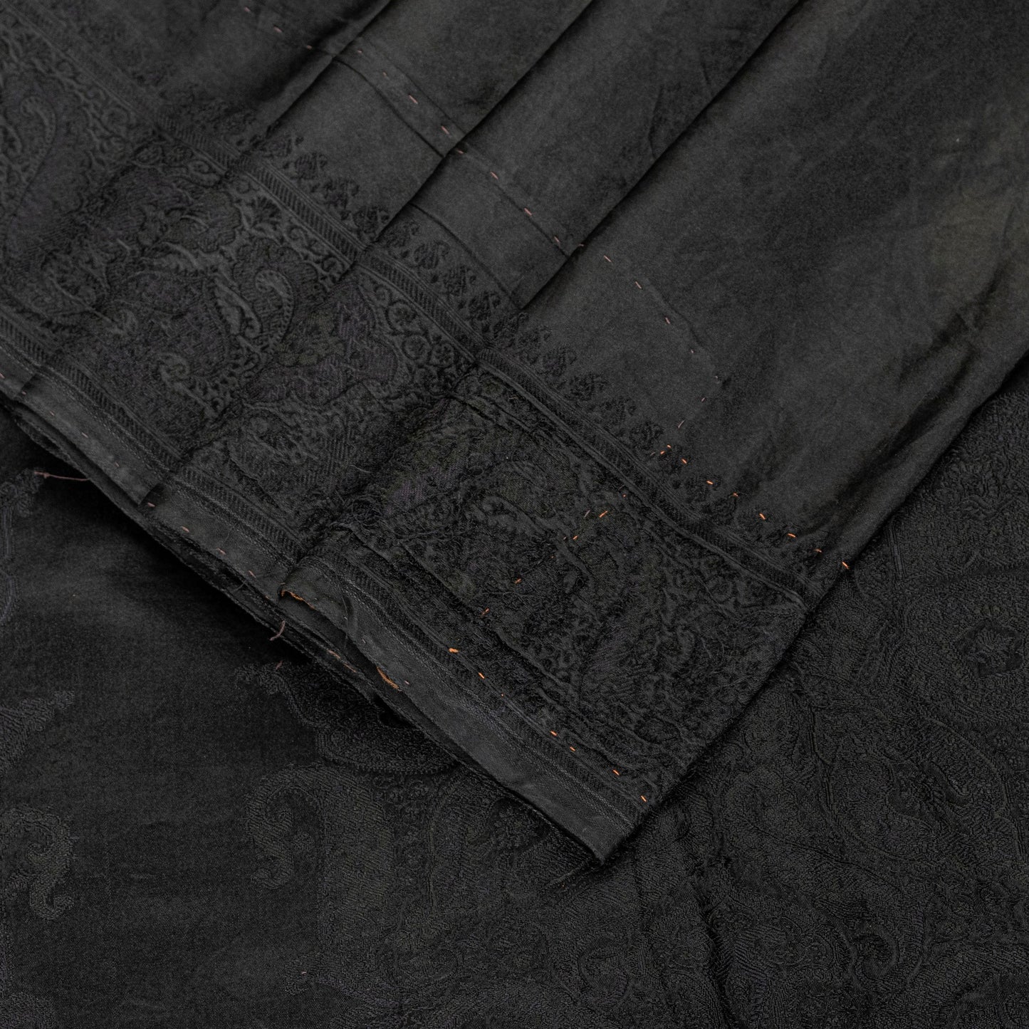 Sanskriti Vintage Black Soft Pure Satin Silk Sarees Handwoven Thread 5.5+YD Sari
