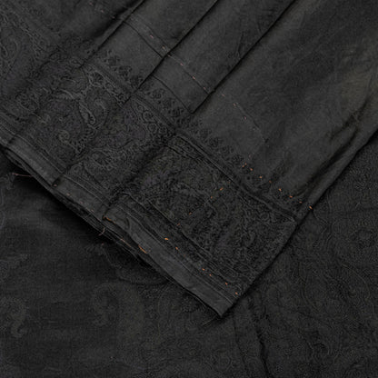 Sanskriti Vintage Black Soft Pure Satin Silk Sarees Handwoven Thread 5.5+YD Sari