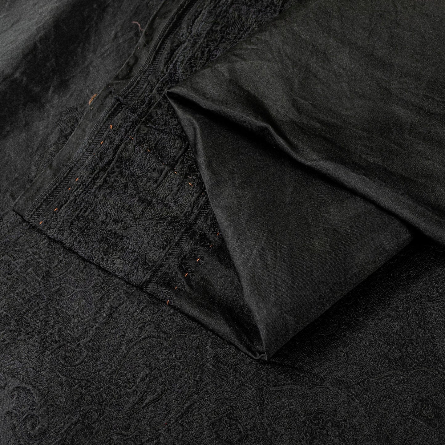Sanskriti Vintage Black Soft Pure Satin Silk Sarees Handwoven Thread 5.5+YD Sari