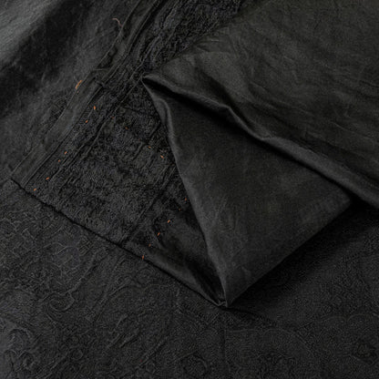Sanskriti Vintage Black Soft Pure Satin Silk Sarees Handwoven Thread 5.5+YD Sari