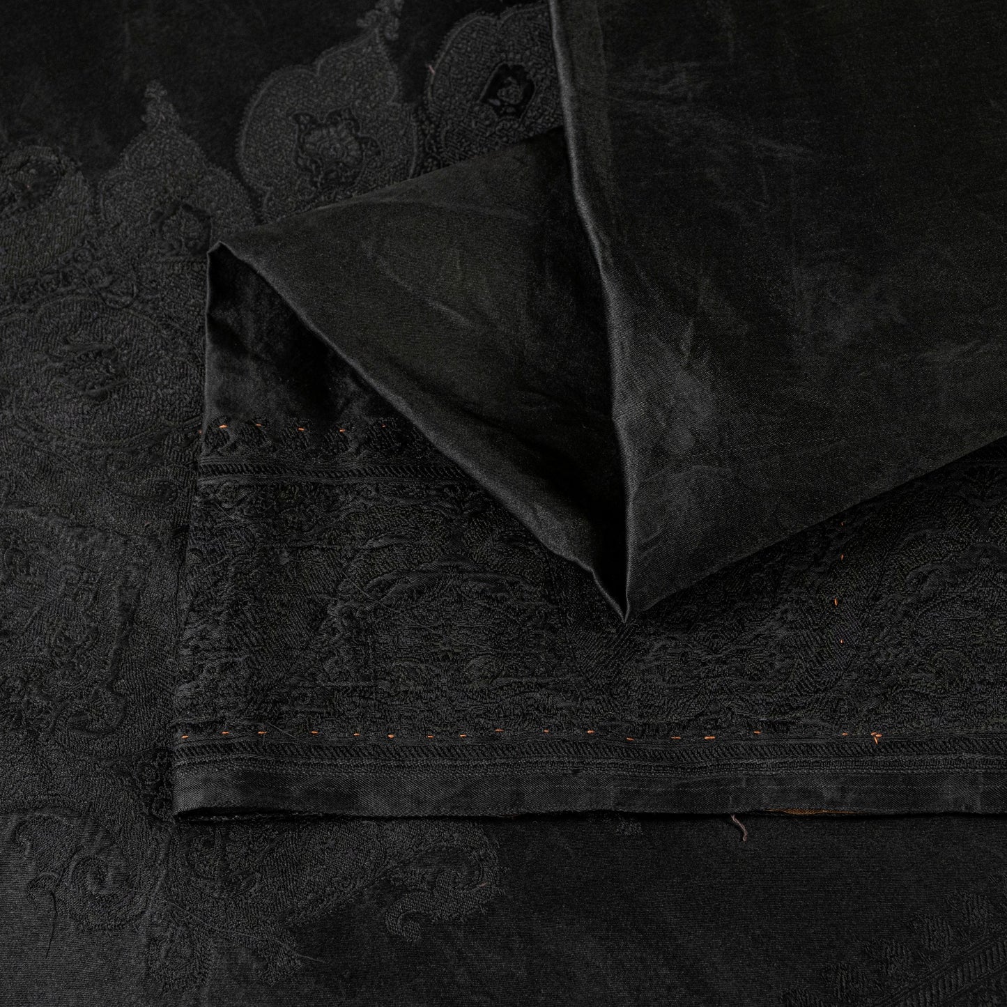Sanskriti Vintage Black Soft Pure Satin Silk Sarees Handwoven Thread 5.5+YD Sari