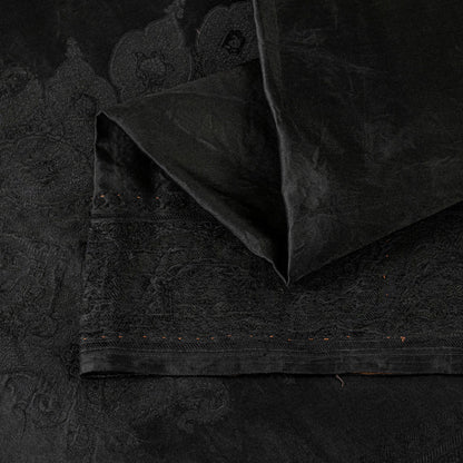 Sanskriti Vintage Black Soft Pure Satin Silk Sarees Handwoven Thread 5.5+YD Sari