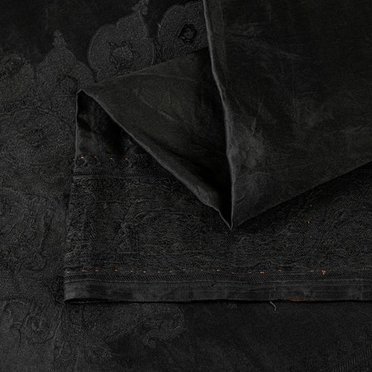 Sanskriti Vintage Black Soft Pure Satin Silk Sarees Handwoven Thread 5.5+YD Sari
