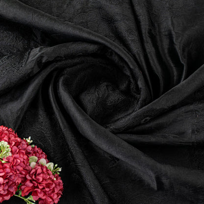 Sanskriti Vintage Black Soft Pure Satin Silk Sarees Handwoven Thread 5.5+YD Sari