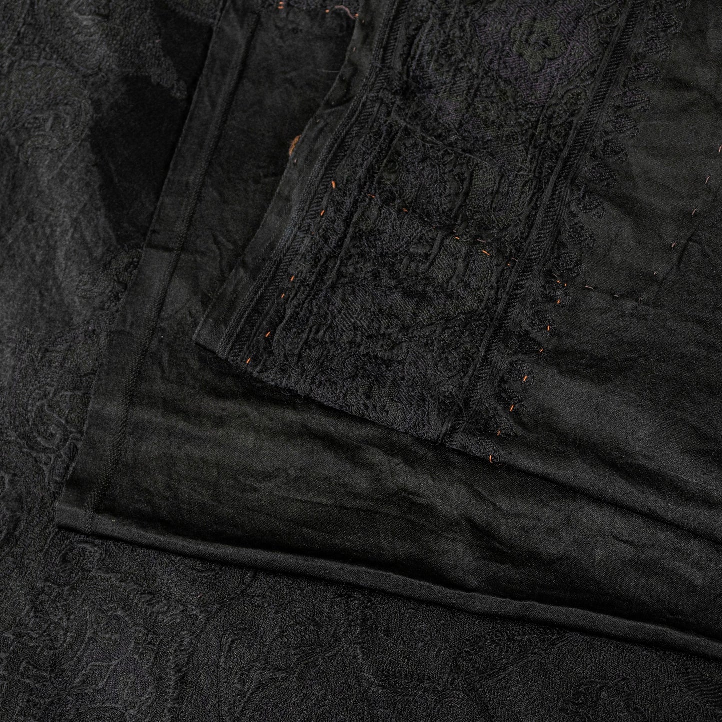 Sanskriti Vintage Black Soft Pure Satin Silk Sarees Handwoven Thread 5.5+YD Sari
