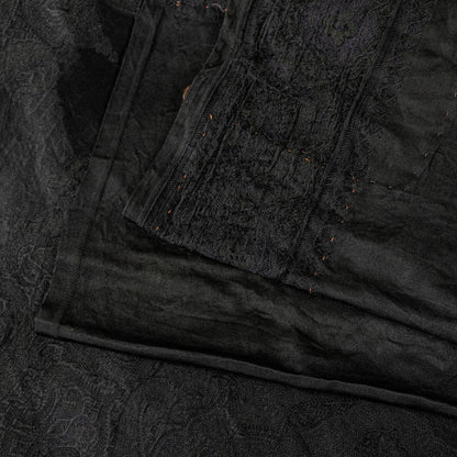 Sanskriti Vintage Black Soft Pure Satin Silk Sarees Handwoven Thread 5.5+YD Sari