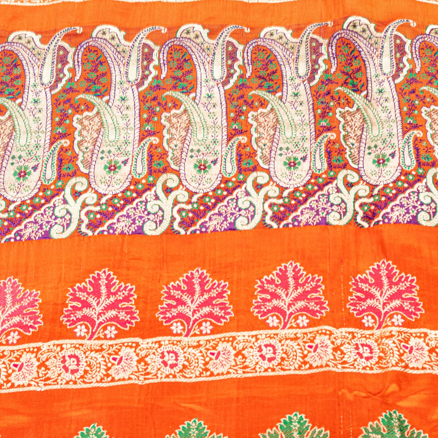 Sanskriti Vintage Orange Pure Satin Sarees Banarasi Brocade Hand Woven 5+YD Sari