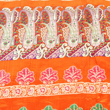 Sanskriti Vintage Orange Pure Satin Sarees Banarasi Brocade Hand Woven 5+YD Sari