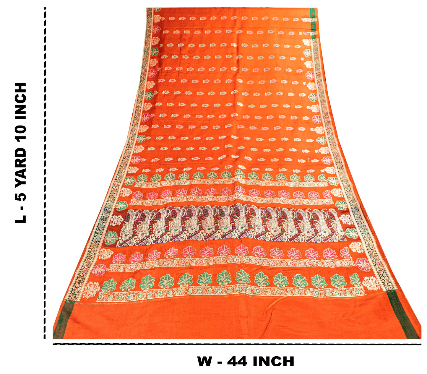 Sanskriti Vintage Orange Pure Satin Sarees Banarasi Brocade Hand Woven 5+YD Sari