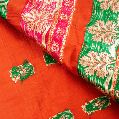 Sanskriti Vintage Orange Pure Satin Sarees Banarasi Brocade Hand Woven 5+YD Sari