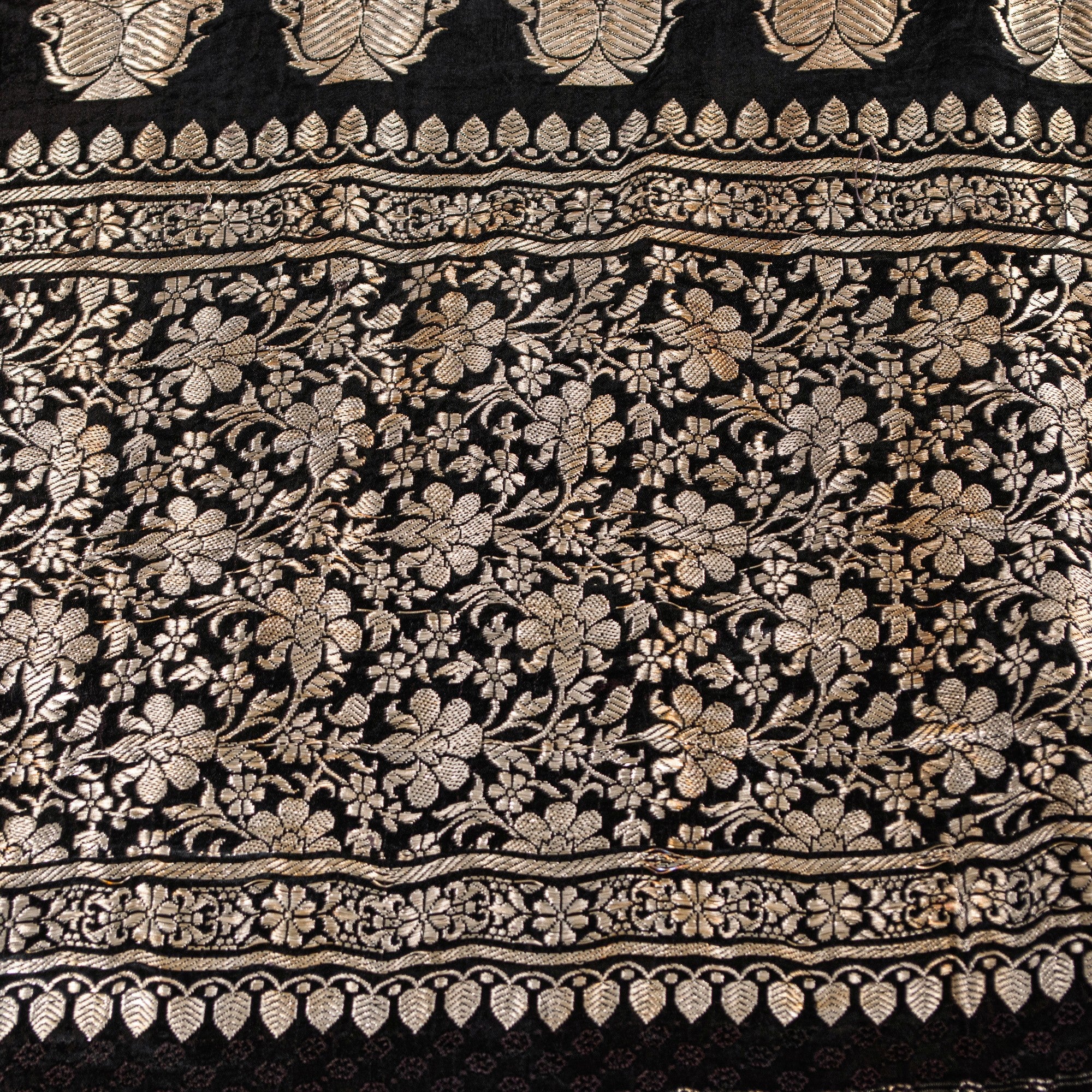 Sanskriti Vintage Black Pure Satin Sarees Banarasi Brocade Zari Hand Woven Sari