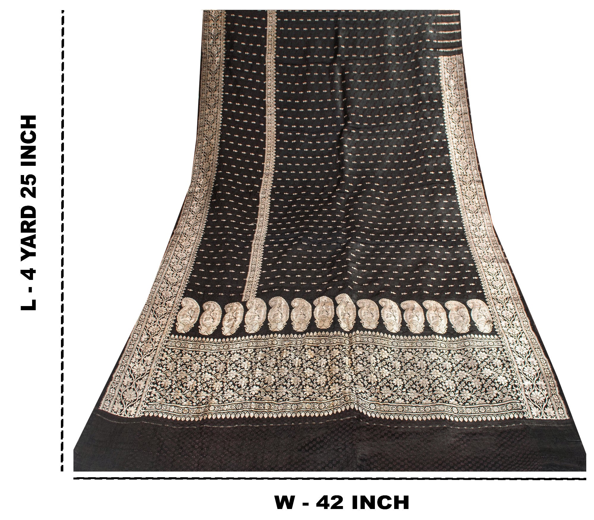 Sanskriti Vintage Black Pure Satin Sarees Banarasi Brocade Zari Hand Woven Sari