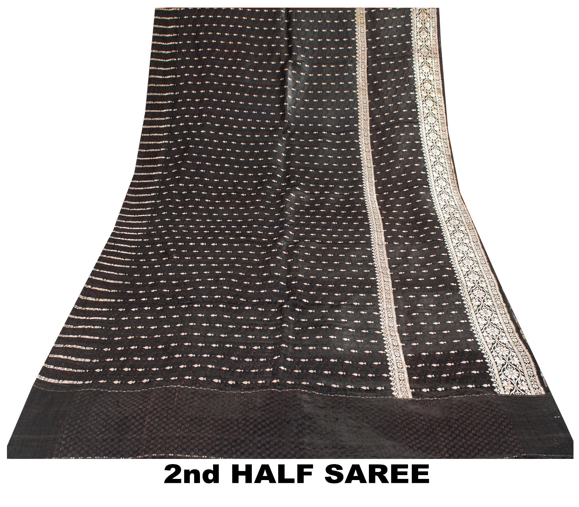 Sanskriti Vintage Black Pure Satin Sarees Banarasi Brocade Zari Hand Woven Sari