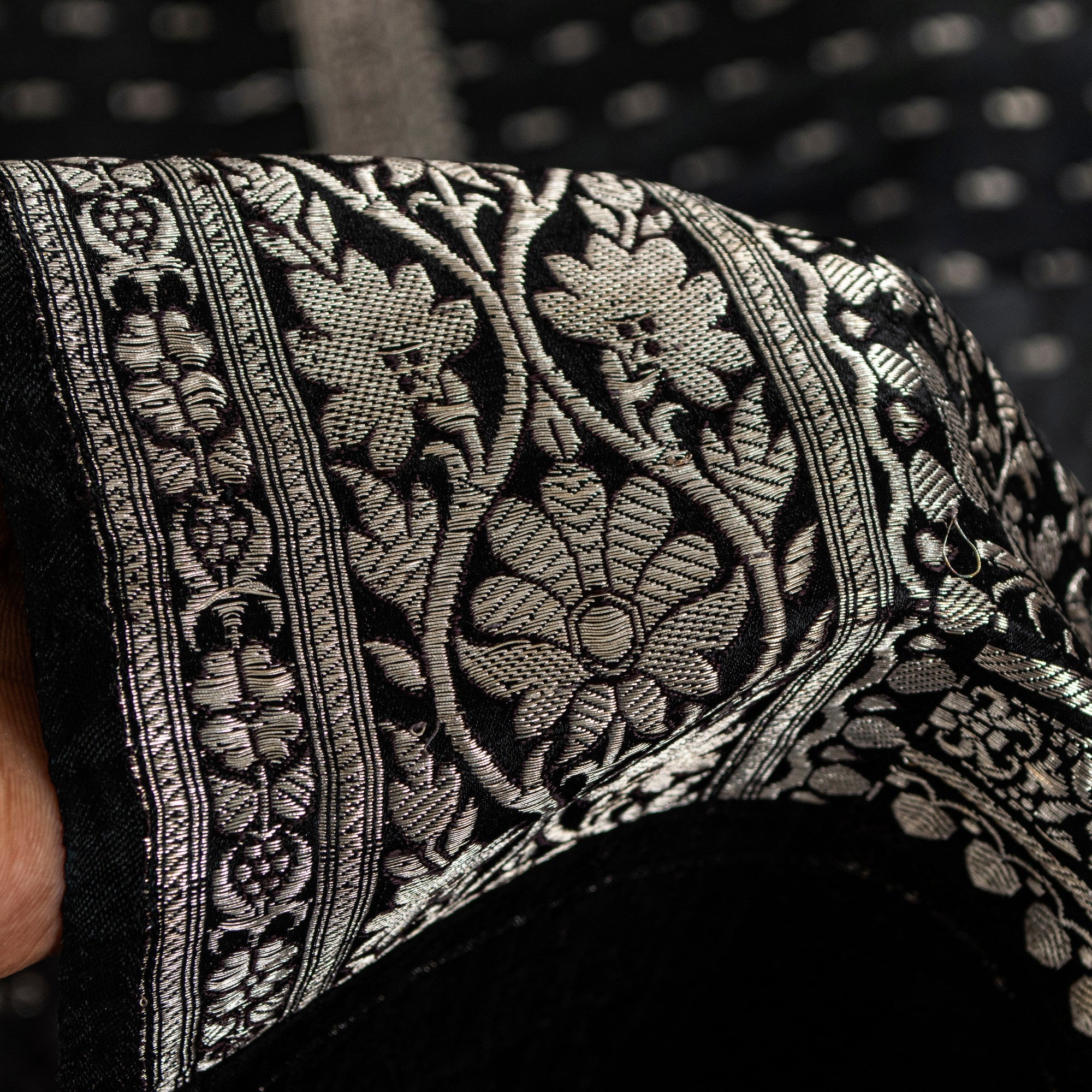 Sanskriti Vintage Black Pure Satin Sarees Banarasi Brocade Zari Hand Woven Sari