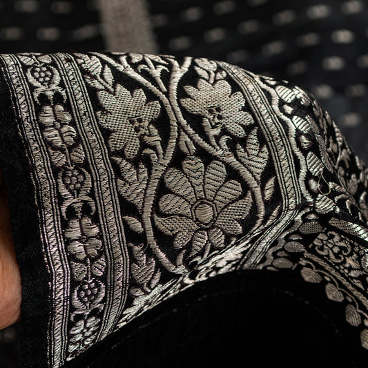 Sanskriti Vintage Black Pure Satin Sarees Banarasi Brocade Zari Hand Woven Sari