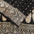 Sanskriti Vintage Black Pure Satin Sarees Banarasi Brocade Zari Hand Woven Sari