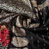 Sanskriti Vintage Black Pure Satin Sarees Banarasi Brocade Zari Hand Woven Sari