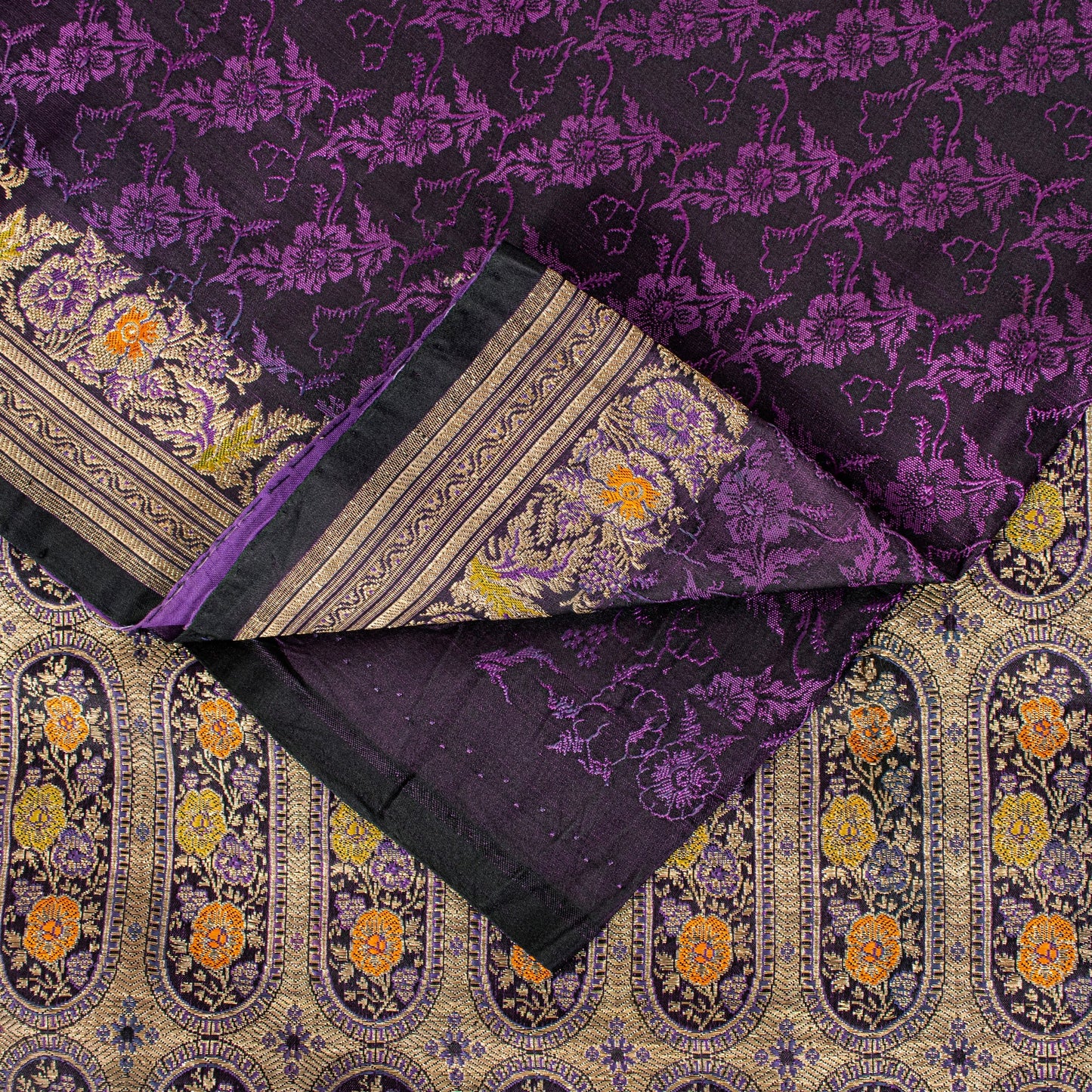 Sanskriti Vintage Purple Soft Pure Satin Silk Sarees Banarasi Brocade Zari Hand Woven 5+YD