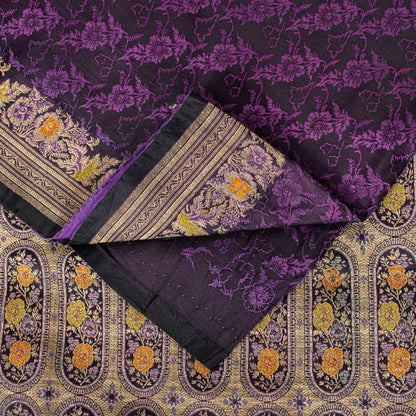 Sanskriti Vintage Purple Soft Pure Satin Silk Sarees Banarasi Brocade Zari Hand Woven 5+YD