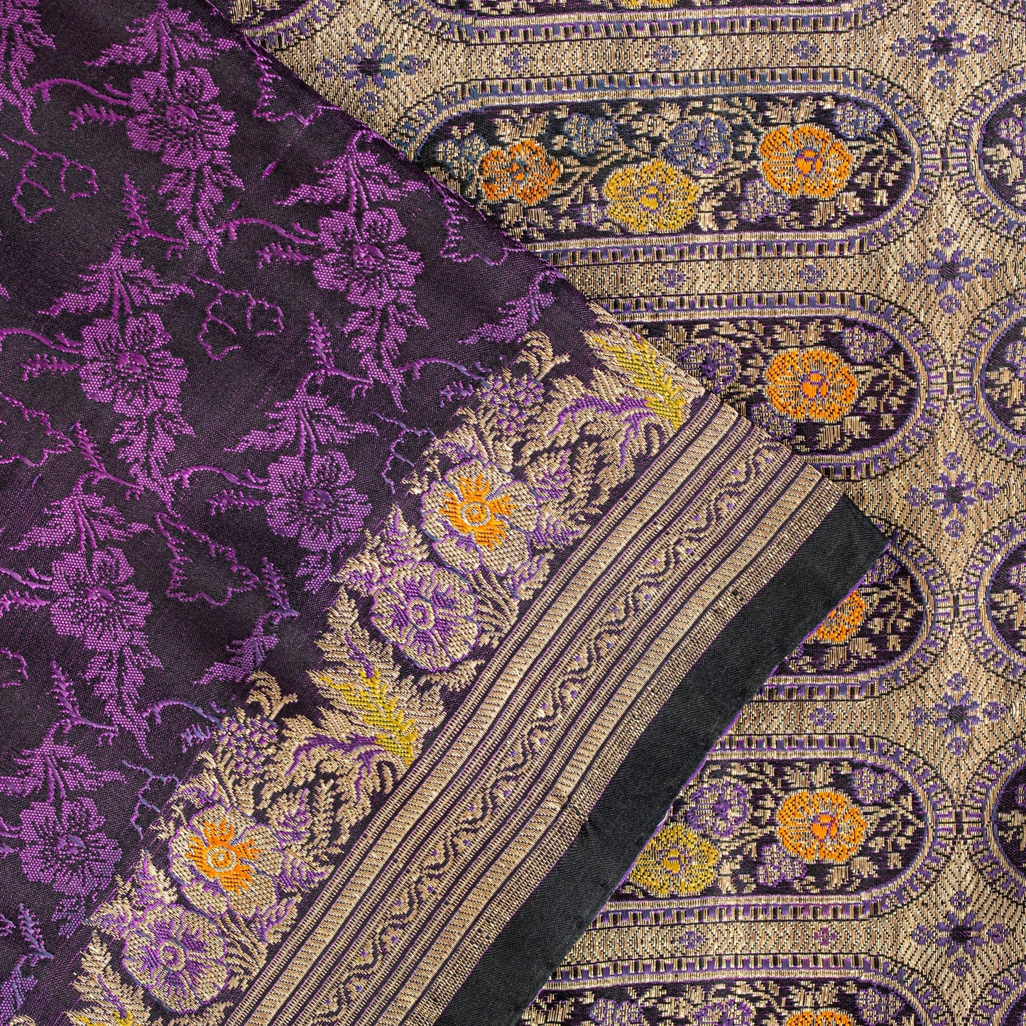 Sanskriti Vintage Purple Soft Pure Satin Silk Sarees Banarasi Brocade Zari Hand Woven 5+YD