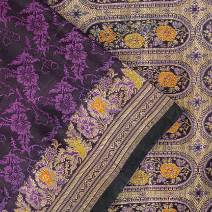 Sanskriti Vintage Purple Soft Pure Satin Silk Sarees Banarasi Brocade Zari Hand Woven 5+YD