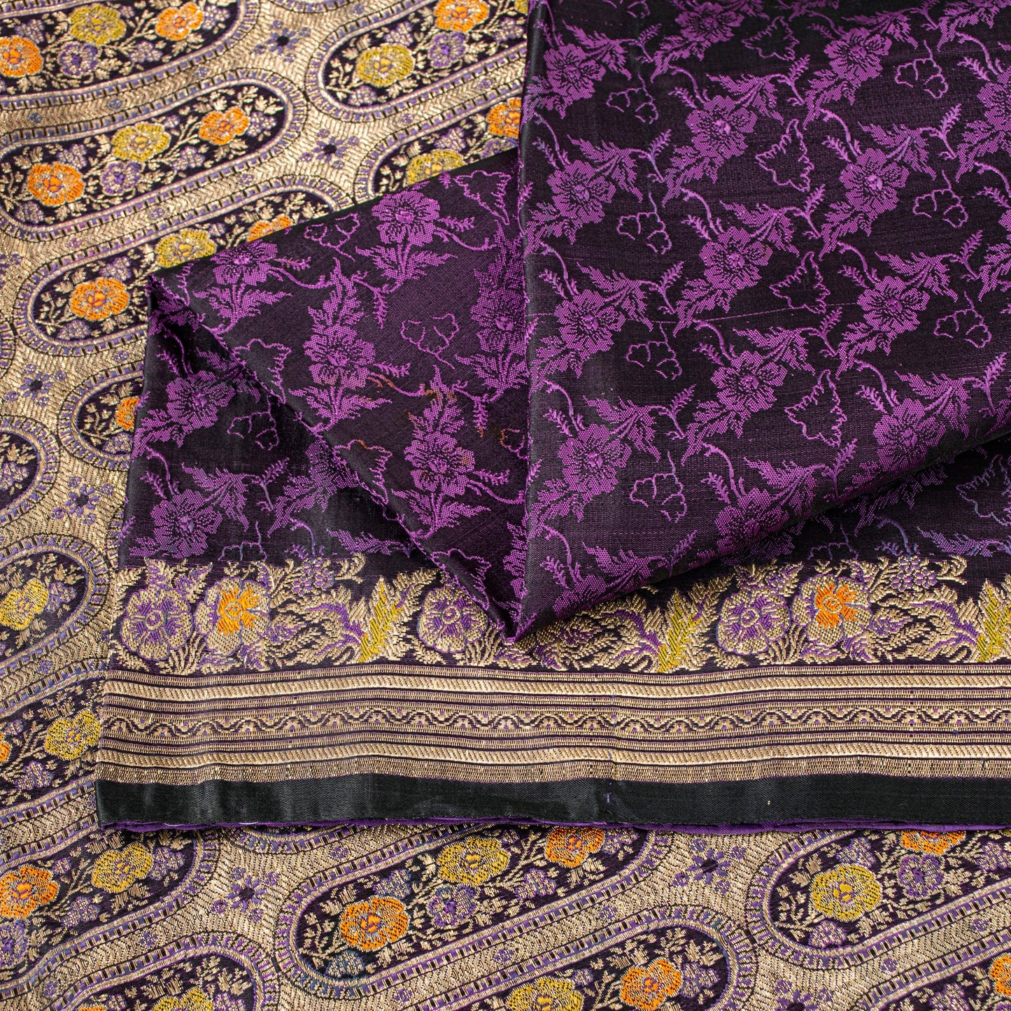 Sanskriti Vintage Purple Soft Pure Satin Silk Sarees Banarasi Brocade Zari Hand Woven 5+YD